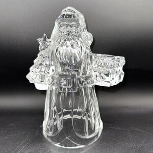 VNTG Holiday Elegance 24% Lead Crystal Santa Christmas Candle Stick Holder; USA